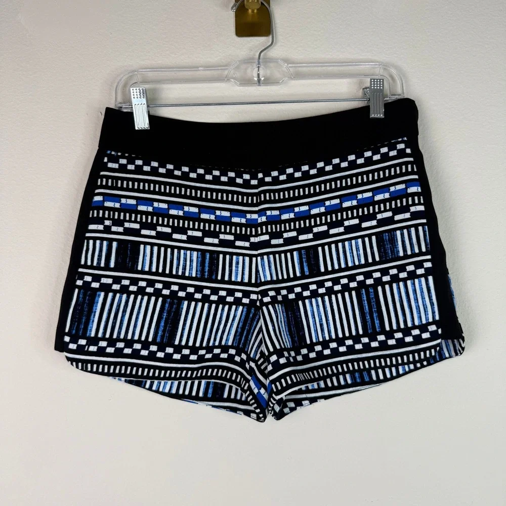 J.Crew Shorts Womens 2 Blue Black White Geometric Tile Print Side Zip Casual